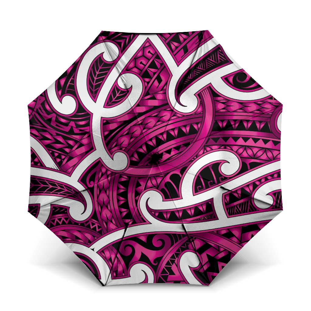 Aotearoa Maori Kowhaiwhai Umbrella Mawhero Puhoro and Patiki LT9 One Size Folded 11.42 inch Opened Diameter 37.4 inch Pink - Polynesian Pride