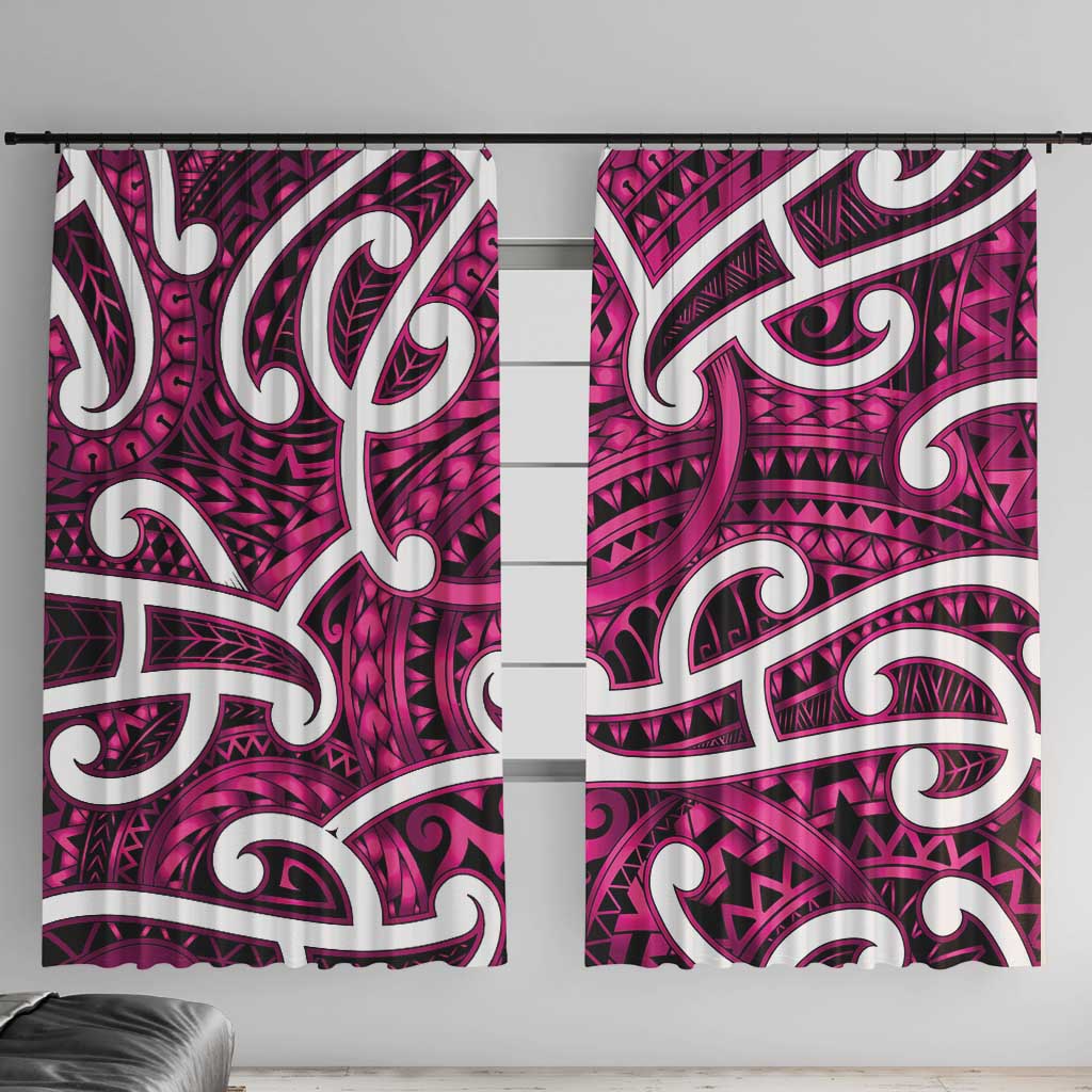 Aotearoa Maori Kowhaiwhai Window Curtain Mawhero Puhoro and Patiki LT9 With Hooks Pink - Polynesian Pride
