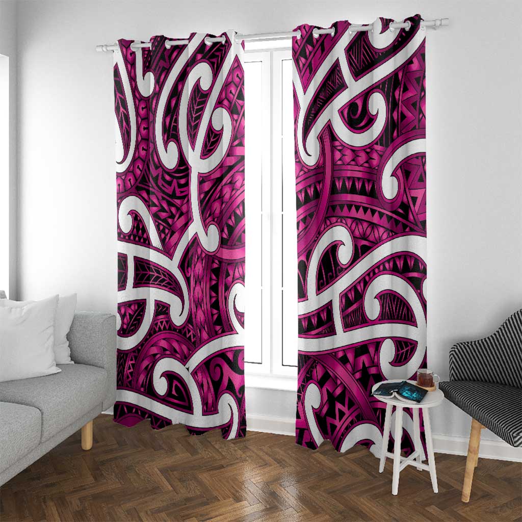 Aotearoa Maori Kowhaiwhai Window Curtain Mawhero Puhoro and Patiki LT9 With Grommets Pink - Polynesian Pride