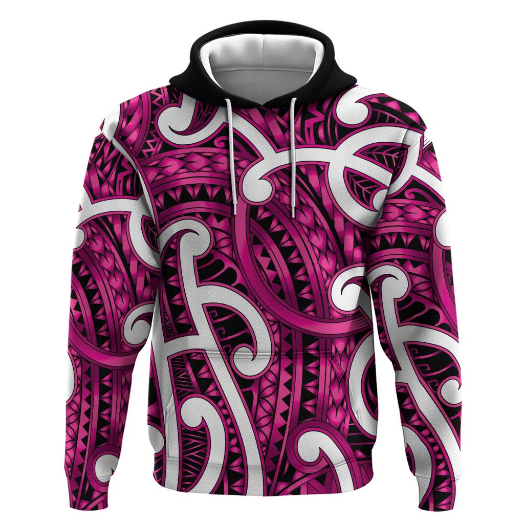 Aotearoa Maori Kowhaiwhai Zip Hoodie Mawhero Puhoro and Patiki LT9 Pullover Hoodie Pink - Polynesian Pride