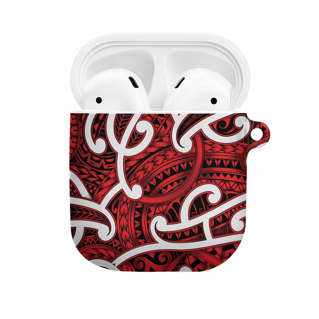 Aotearoa Maori Kowhaiwhai AirPods Case Whero Puhoro and Patiki LT9 Red - Polynesian Pride