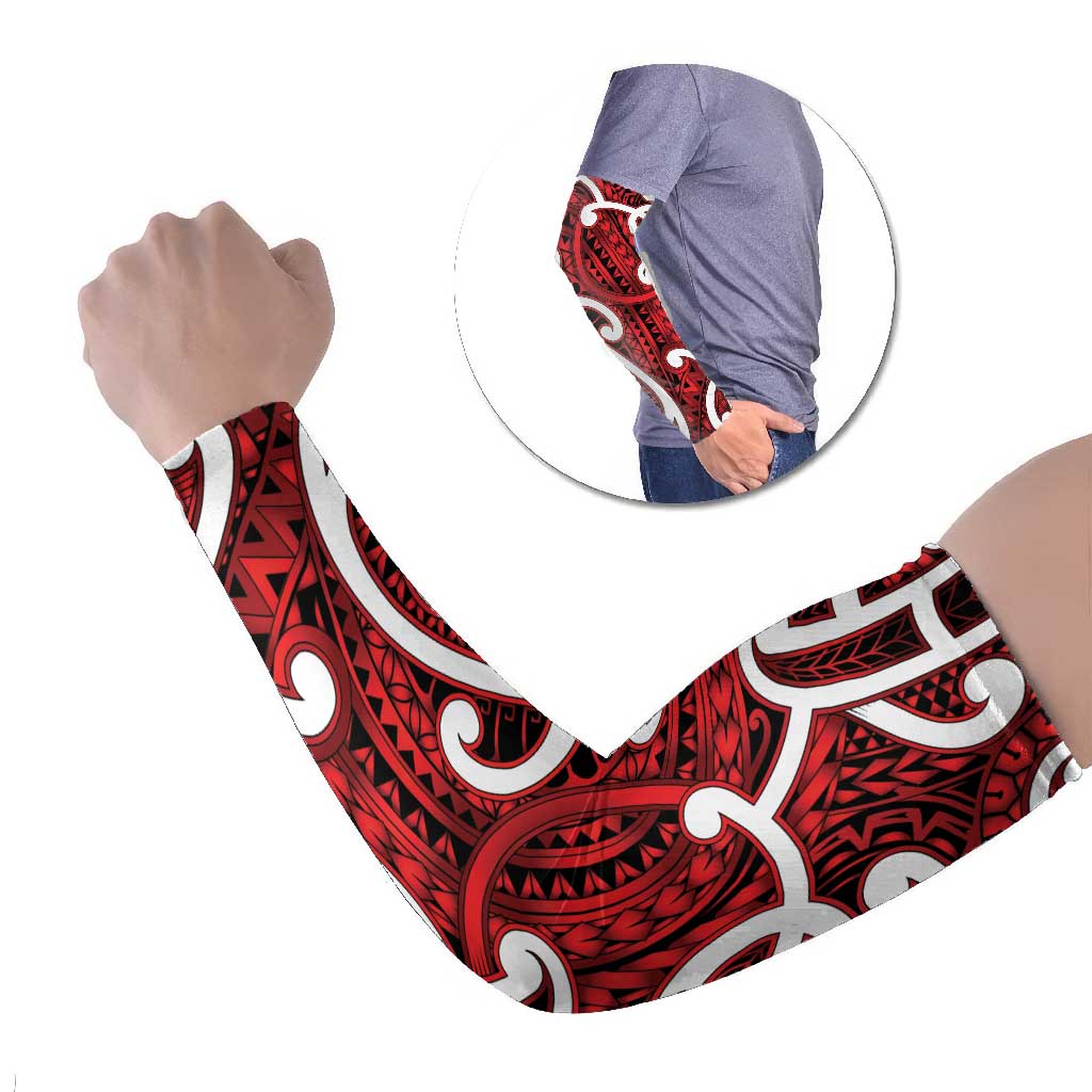 Aotearoa Maori Kowhaiwhai Arm Sleeves Whero Puhoro and Patiki LT9 Set of 2 Red - Polynesian Pride