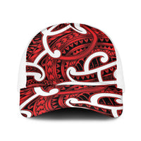 Aotearoa Maori Kowhaiwhai Baseball Net Cap Whero Puhoro and Patiki LT9 One Size White Red - Polynesian Pride