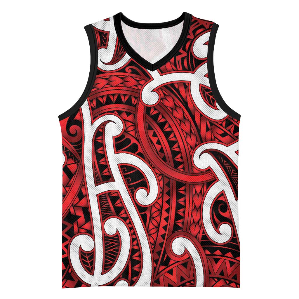 Aotearoa Maori Kowhaiwhai Basketball Jersey Whero Puhoro and Patiki LT9 Unisex Red - Polynesian Pride