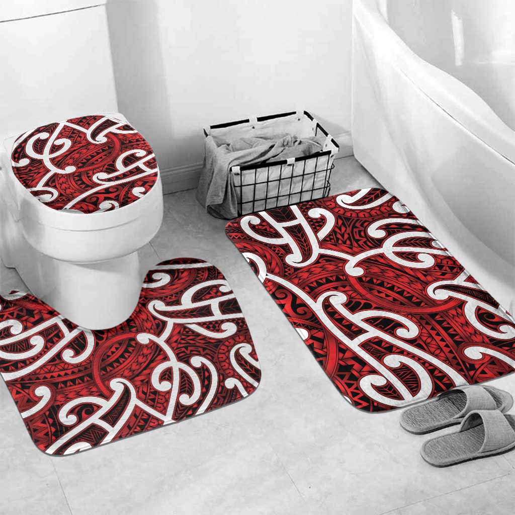 Aotearoa Maori Kowhaiwhai Bathroom Set Whero Puhoro and Patiki LT9 Mat Set Only (3 pcs) One Size Red - Polynesian Pride