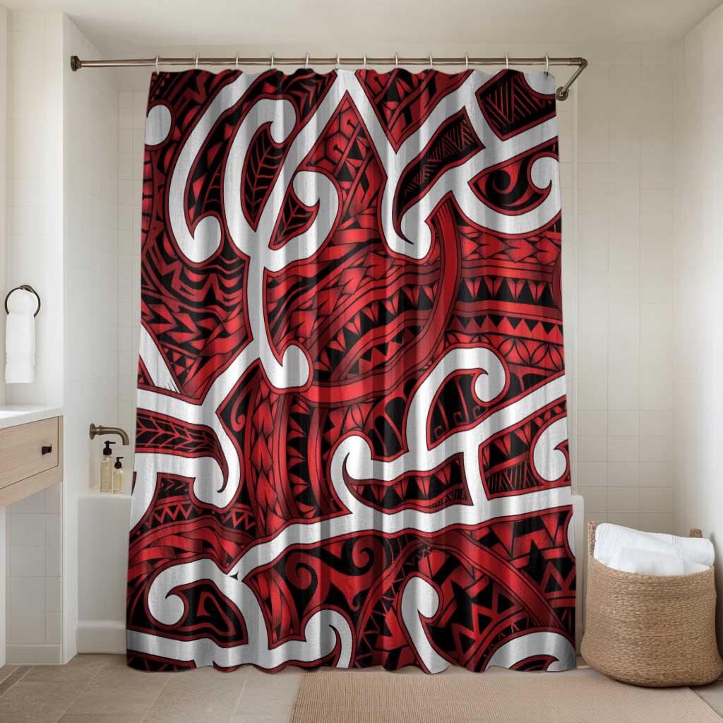 Aotearoa Maori Kowhaiwhai Bathroom Set Whero Puhoro and Patiki LT9 Shower Curtain Only Red - Polynesian Pride