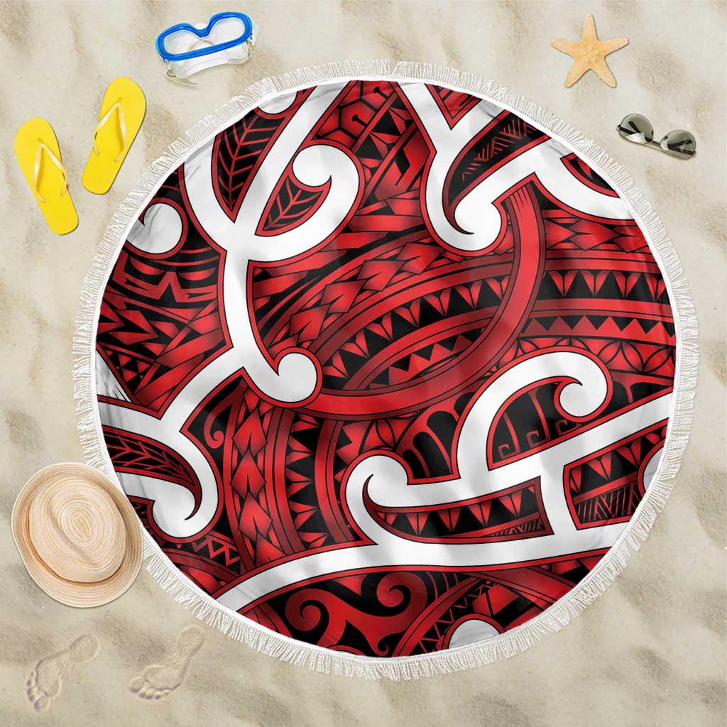 Aotearoa Maori Kowhaiwhai Beach Blanket Whero Puhoro and Patiki LT9 One Size 150cm Red - Polynesian Pride