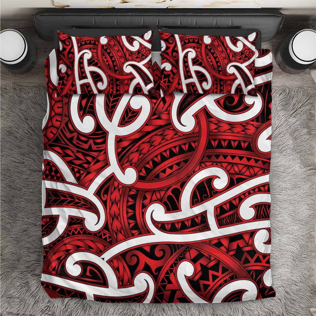 Aotearoa Maori Kowhaiwhai Bedding Set Whero Puhoro and Patiki LT9 Red - Polynesian Pride