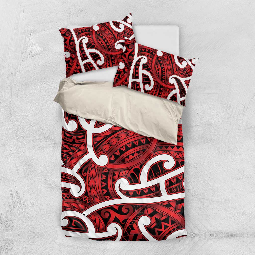 Aotearoa Maori Kowhaiwhai Bedding Set Whero Puhoro and Patiki LT9 US Twin 172cm x 218cm Red - Polynesian Pride