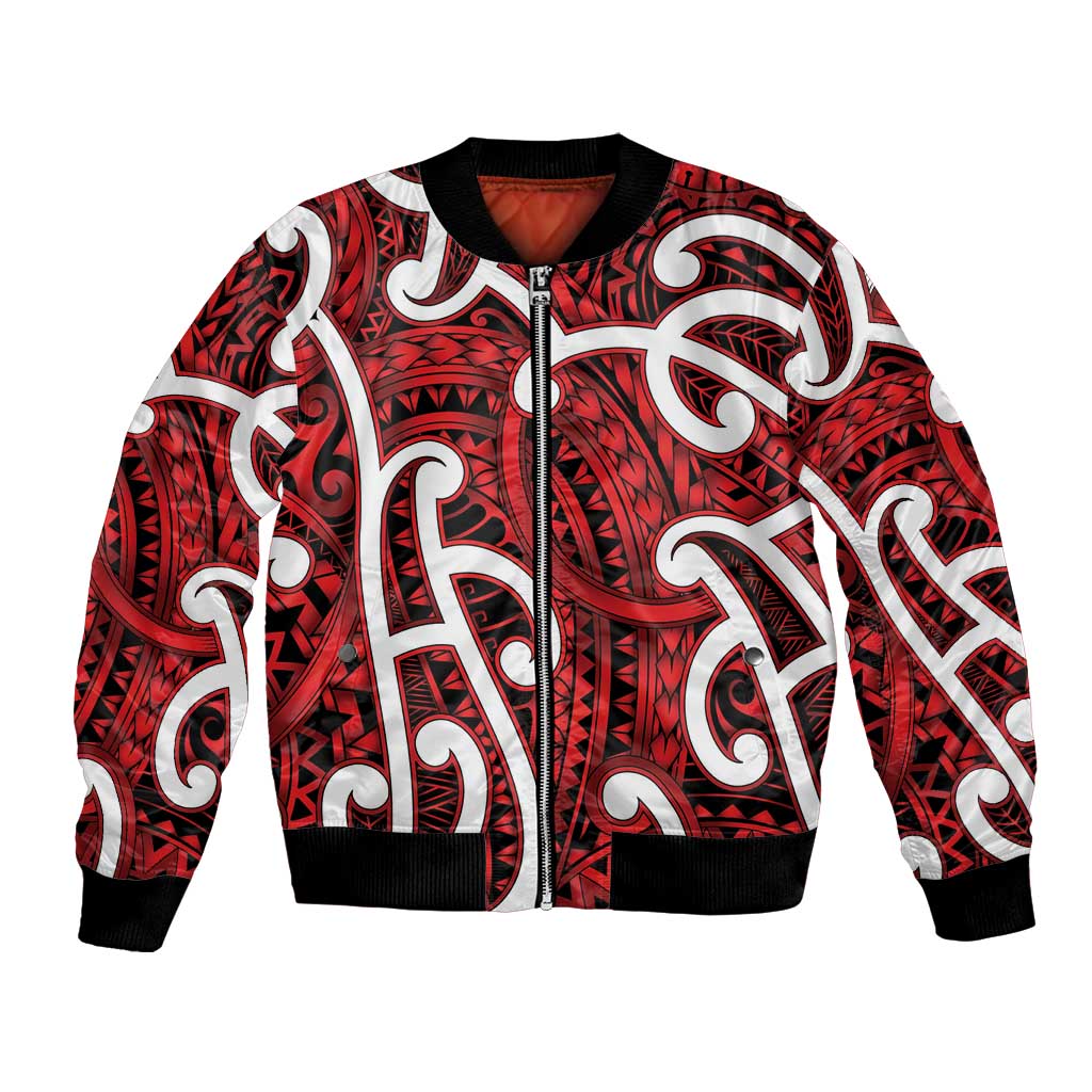Aotearoa Maori Kowhaiwhai Bomber Jacket Whero Puhoro and Patiki LT9 Unisex Red - Polynesian Pride