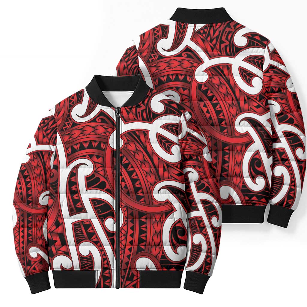Aotearoa Maori Kowhaiwhai Bomber Puffer Jacket Whero Puhoro and Patiki LT9 - Polynesian Pride