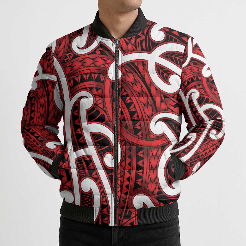 Aotearoa Maori Kowhaiwhai Bomber Puffer Jacket Whero Puhoro and Patiki LT9 - Polynesian Pride