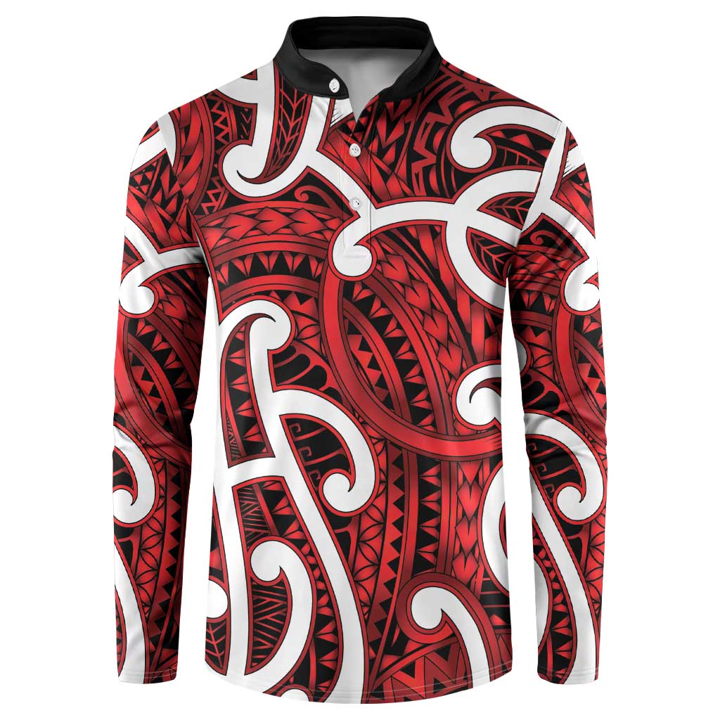Aotearoa Maori Kowhaiwhai Button Sweatshirt Whero Puhoro and Patiki LT9 Red - Polynesian Pride