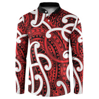 Aotearoa Maori Kowhaiwhai Button Sweatshirt Whero Puhoro and Patiki LT9 Red - Polynesian Pride