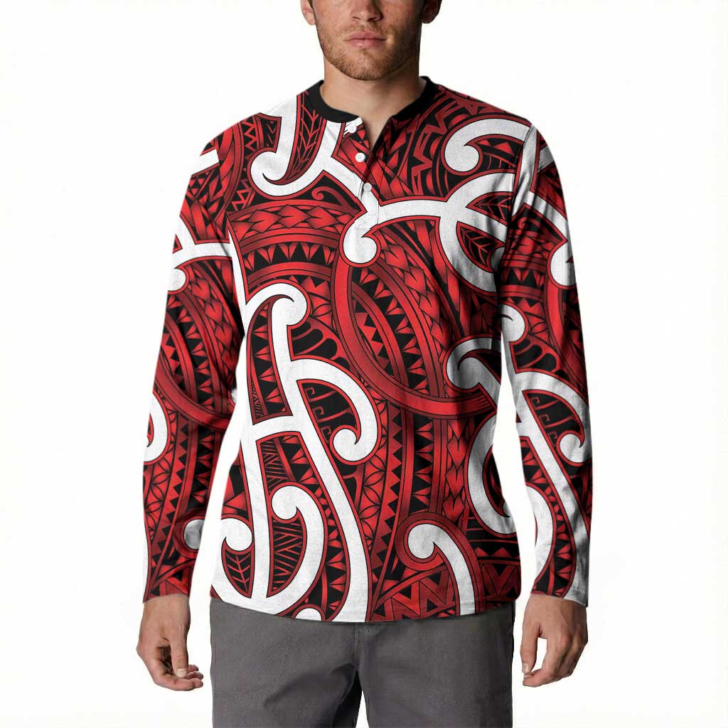 Aotearoa Maori Kowhaiwhai Button Sweatshirt Whero Puhoro and Patiki LT9 - Polynesian Pride