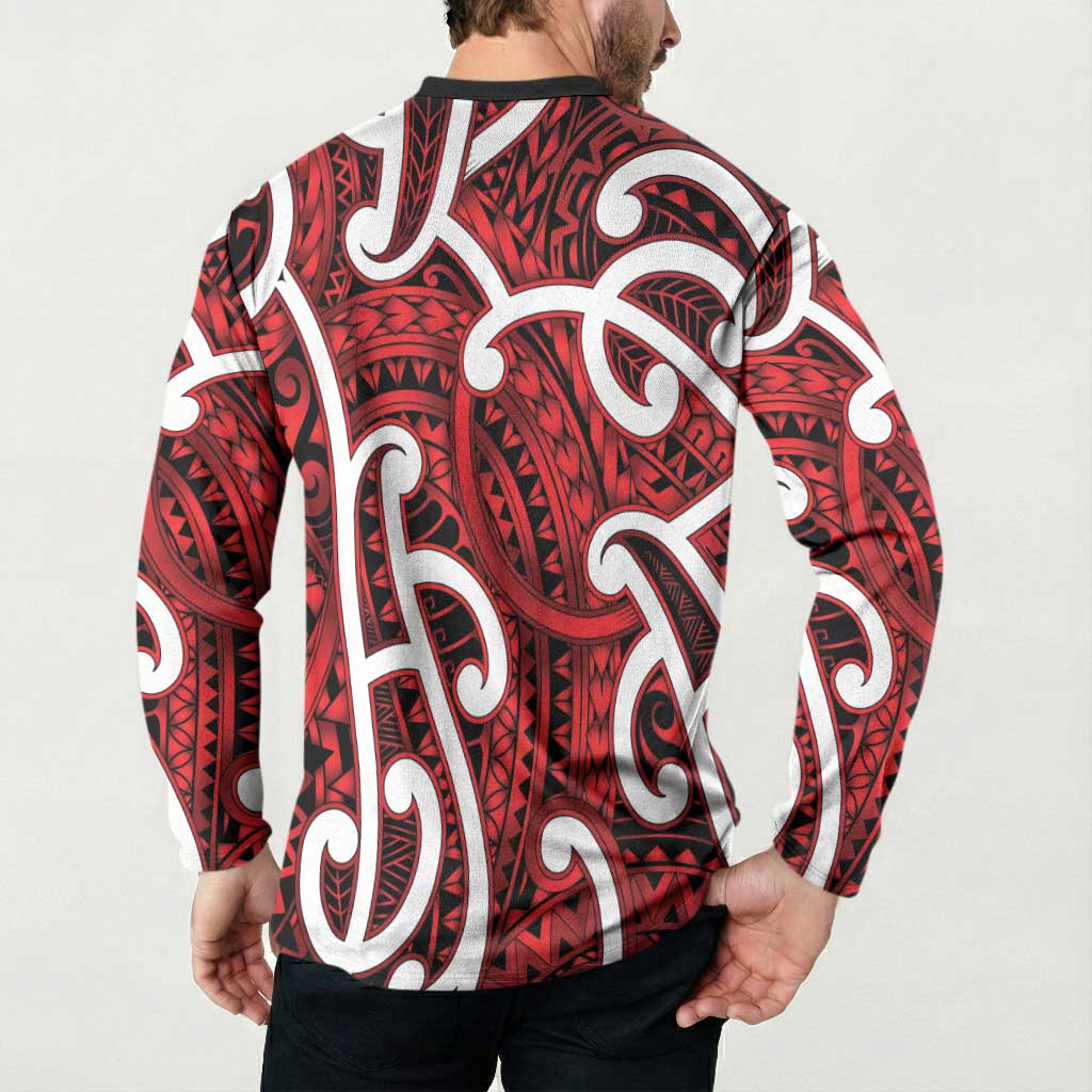 Aotearoa Maori Kowhaiwhai Button Sweatshirt Whero Puhoro and Patiki LT9 - Polynesian Pride