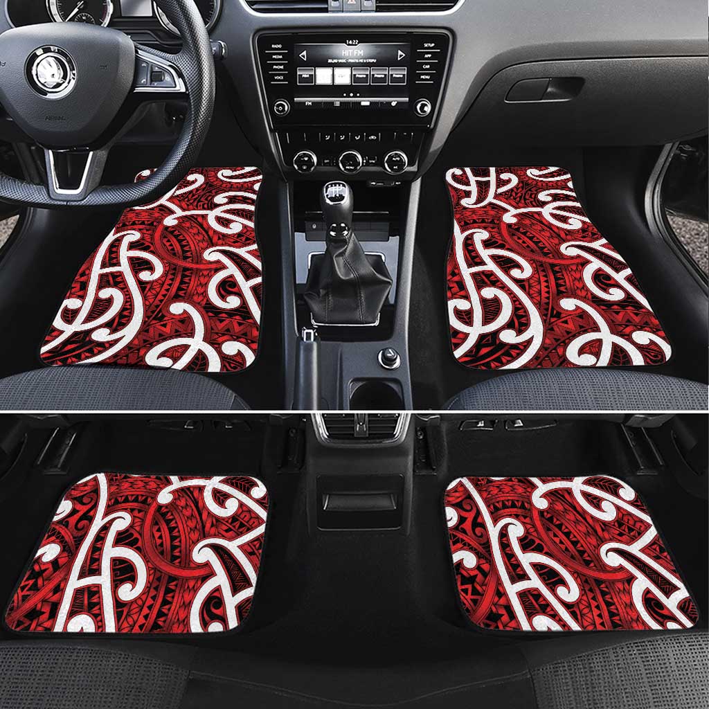 Aotearoa Maori Kowhaiwhai Car Mats Whero Puhoro and Patiki LT9 Set 4pcs Red - Polynesian Pride