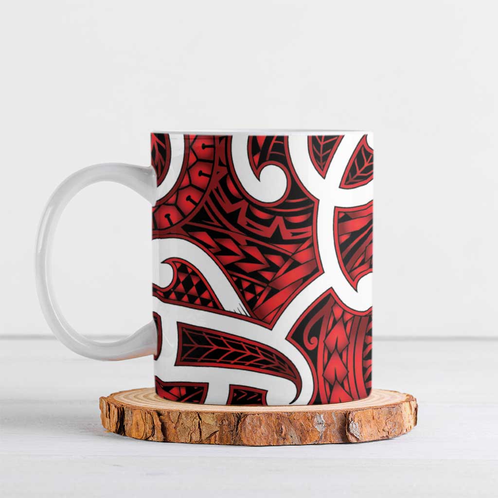Aotearoa Maori Kowhaiwhai Ceramic Mug Whero Puhoro and Patiki LT9 Red - Polynesian Pride