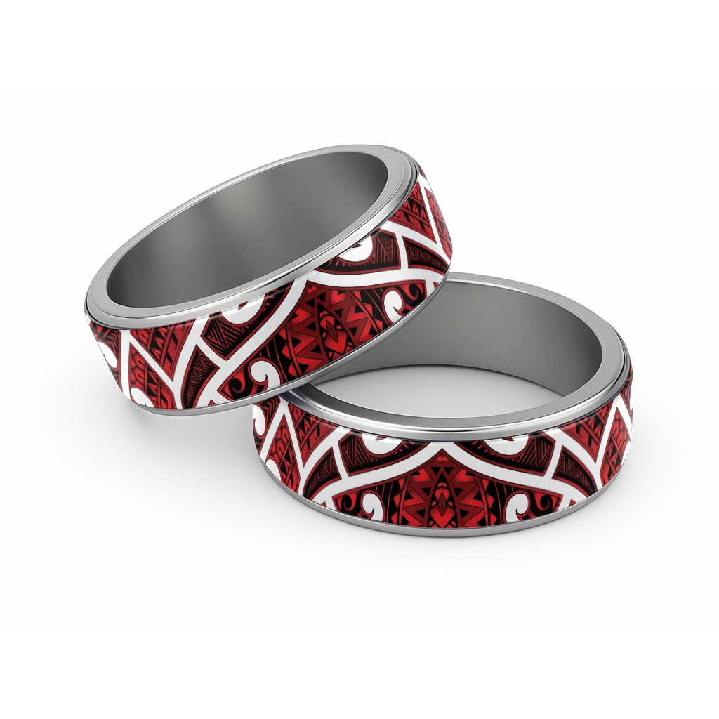 Aotearoa Maori Kowhaiwhai Classic Ring Whero Puhoro and Patiki LT9 Sliver Red - Polynesian Pride