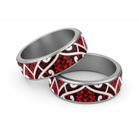 Aotearoa Maori Kowhaiwhai Classic Ring Whero Puhoro and Patiki LT9 Sliver Red - Polynesian Pride