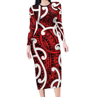 Aotearoa Maori Kowhaiwhai Family Matching Long Sleeve Bodycon Dress and Hawaiian Shirt Whero Puhoro and Patiki