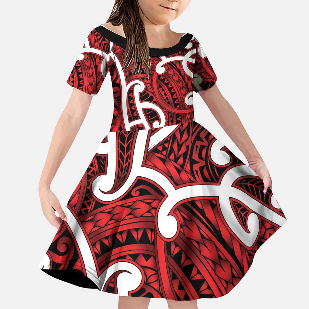 Aotearoa Maori Kowhaiwhai Family Matching Mermaid Dress and Hawaiian Shirt Whero Puhoro and Patiki