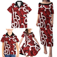 Aotearoa Maori Kowhaiwhai Family Matching Puletasi and Hawaiian Shirt Whero Puhoro and Patiki