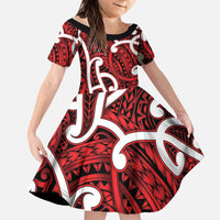 Aotearoa Maori Kowhaiwhai Family Matching Short Sleeve Bodycon Dress and Hawaiian Shirt Whero Puhoro and Patiki