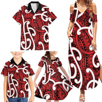Aotearoa Maori Kowhaiwhai Family Matching Summer Maxi Dress and Hawaiian Shirt Whero Puhoro and Patiki