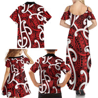 Aotearoa Maori Kowhaiwhai Family Matching Summer Maxi Dress and Hawaiian Shirt Whero Puhoro and Patiki