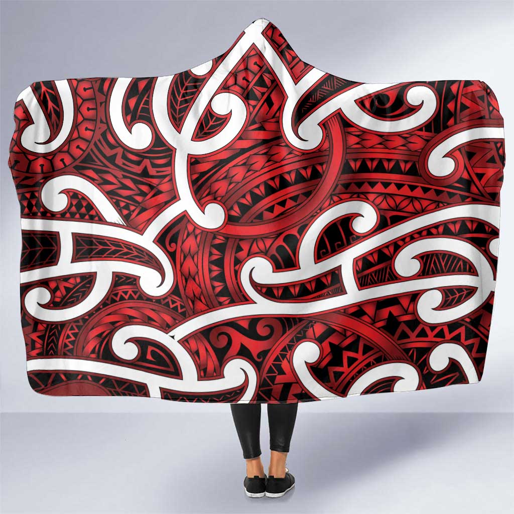 Aotearoa Maori Kowhaiwhai Hooded Blanket Whero Puhoro and Patiki LT9 One Size Red - Polynesian Pride
