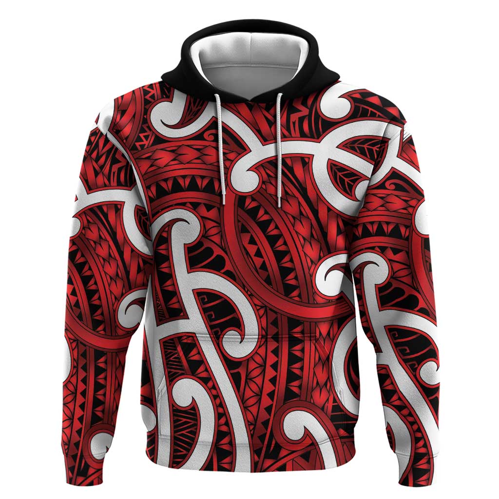 Aotearoa Maori Kowhaiwhai Hoodie Whero Puhoro and Patiki LT9 Pullover Hoodie Red - Polynesian Pride