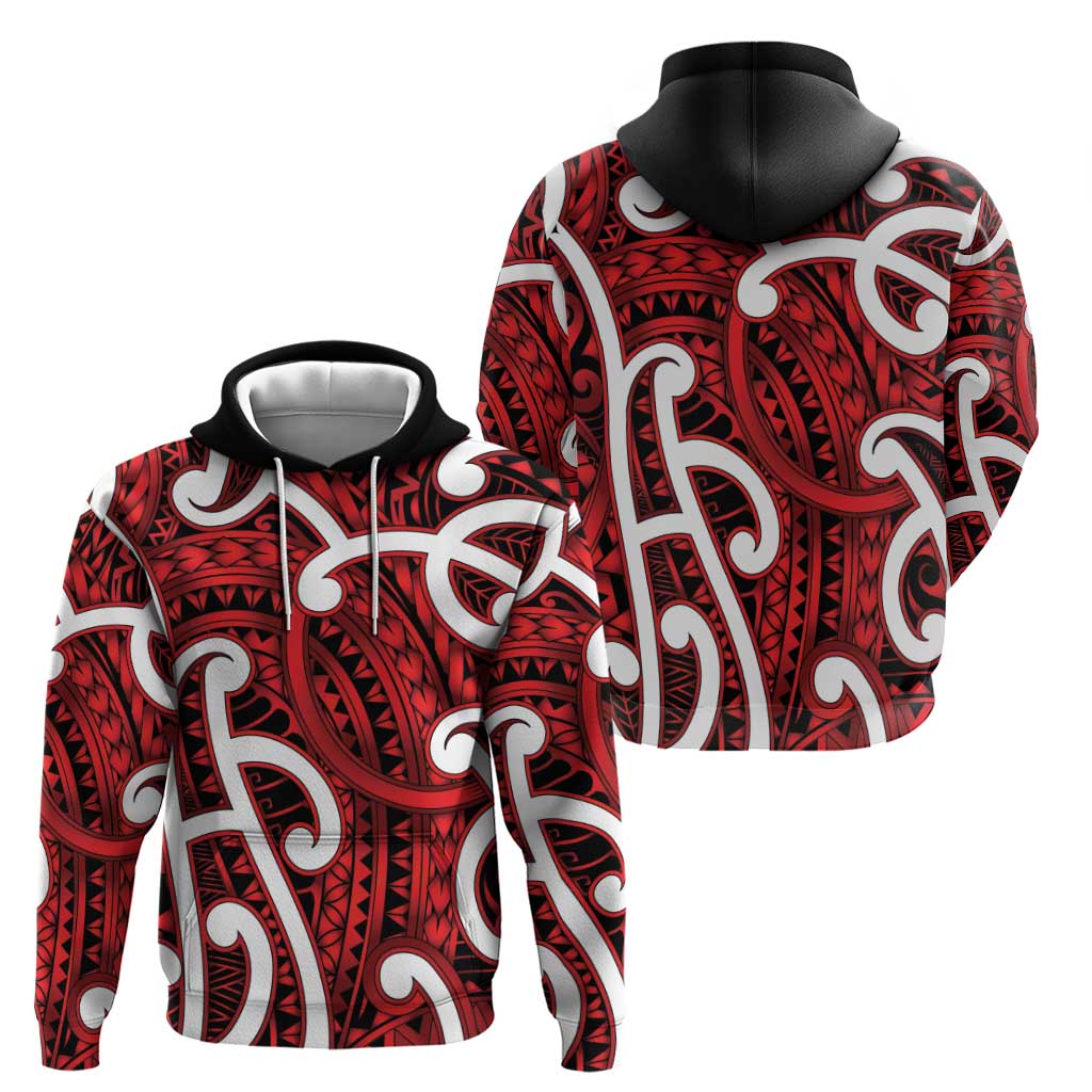 Aotearoa Maori Kowhaiwhai Hoodie Whero Puhoro and Patiki LT9 - Polynesian Pride