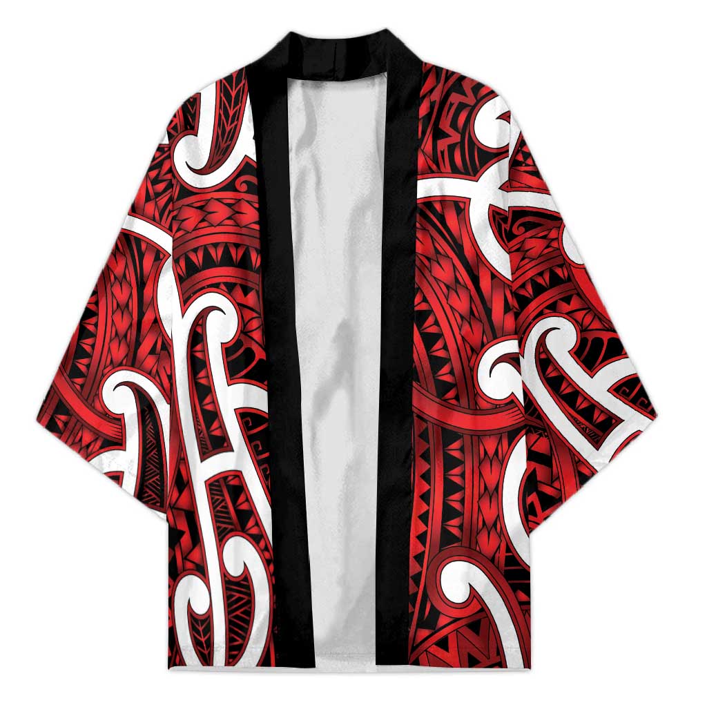 Aotearoa Maori Kowhaiwhai Kimono Whero Puhoro and Patiki LT9 Unisex Red - Polynesian Pride