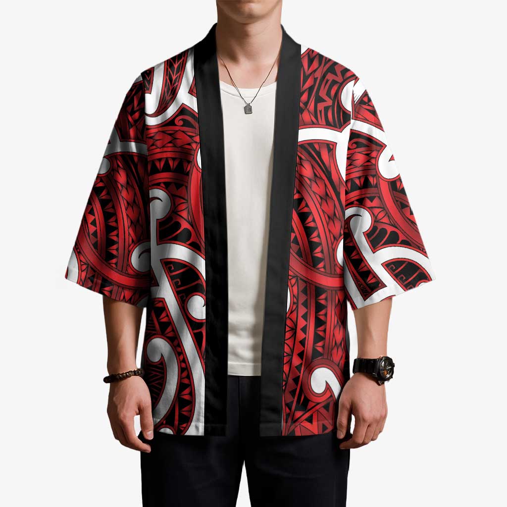 Aotearoa Maori Kowhaiwhai Kimono Whero Puhoro and Patiki LT9 - Polynesian Pride
