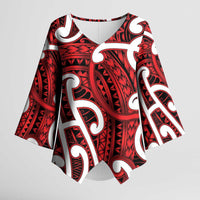 Aotearoa Maori Kowhaiwhai Kimono Sleeve Blouse Whero Puhoro and Patiki LT9 Female Red - Polynesian Pride