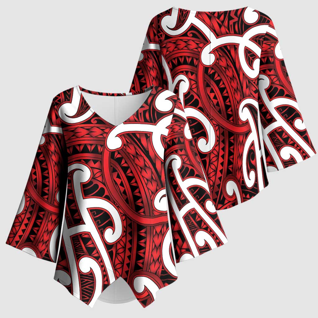 Aotearoa Maori Kowhaiwhai Kimono Sleeve Blouse Whero Puhoro and Patiki LT9 - Polynesian Pride