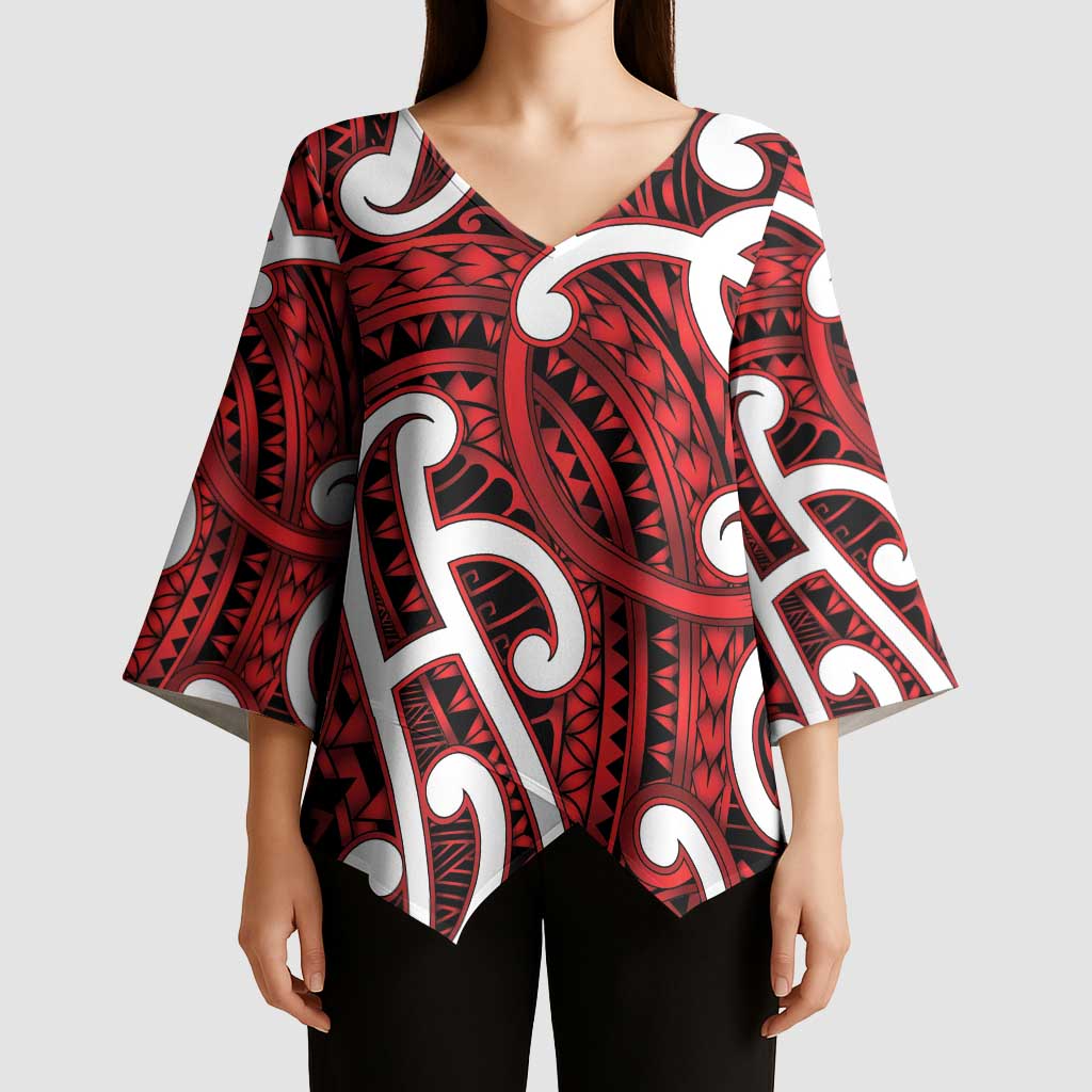 Aotearoa Maori Kowhaiwhai Kimono Sleeve Blouse Whero Puhoro and Patiki LT9 - Polynesian Pride