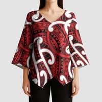 Aotearoa Maori Kowhaiwhai Kimono Sleeve Blouse Whero Puhoro and Patiki LT9 - Polynesian Pride
