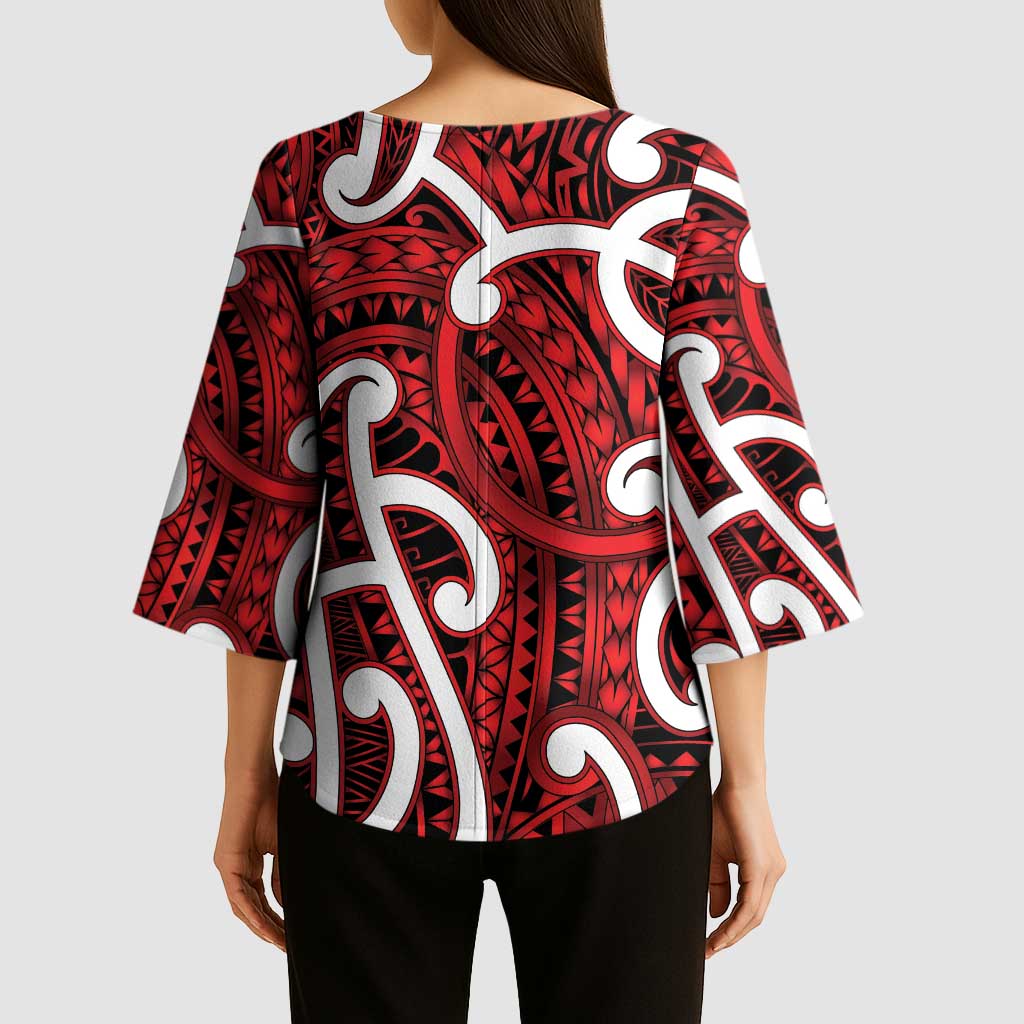 Aotearoa Maori Kowhaiwhai Kimono Sleeve Blouse Whero Puhoro and Patiki LT9 - Polynesian Pride