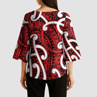 Aotearoa Maori Kowhaiwhai Kimono Sleeve Blouse Whero Puhoro and Patiki LT9 - Polynesian Pride