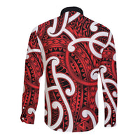 Aotearoa Maori Kowhaiwhai Long Sleeve Button Shirt Whero Puhoro and Patiki LT9 - Polynesian Pride