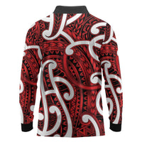 Aotearoa Maori Kowhaiwhai Long Sleeve Polo Shirt Whero Puhoro and Patiki LT9 - Polynesian Pride