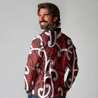 Aotearoa Maori Kowhaiwhai Long Sleeve Polo Shirt Whero Puhoro and Patiki LT9 - Polynesian Pride