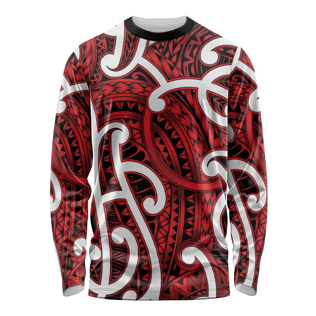 Aotearoa Maori Kowhaiwhai Long Sleeve Shirt Whero Puhoro and Patiki LT9 Unisex Red - Polynesian Pride