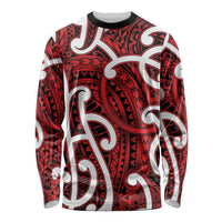 Aotearoa Maori Kowhaiwhai Long Sleeve Shirt Whero Puhoro and Patiki LT9 Unisex Red - Polynesian Pride