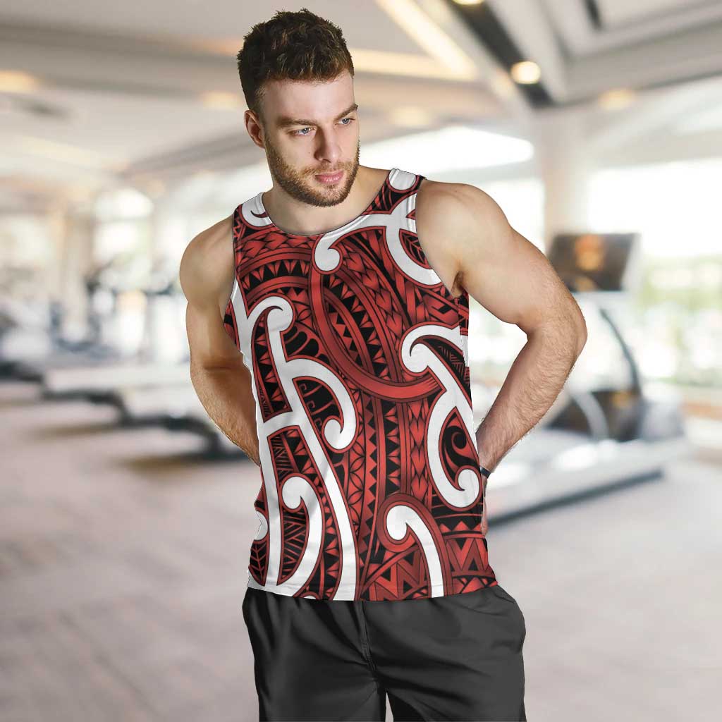 Aotearoa Maori Kowhaiwhai Men Tank Top Whero Puhoro and Patiki LT9 Red - Polynesian Pride