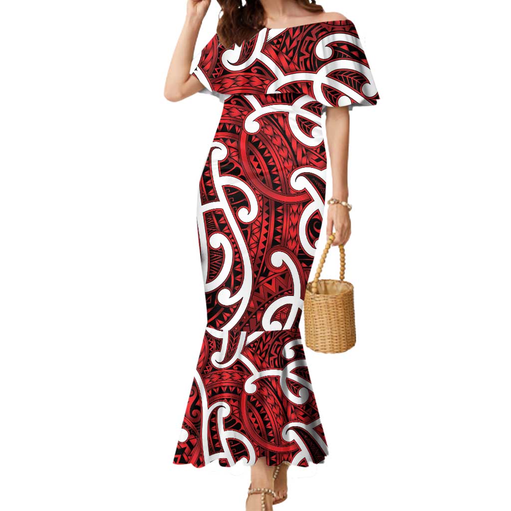 Aotearoa Maori Kowhaiwhai Mermaid Dress Whero Puhoro and Patiki LT9 Women Red - Polynesian Pride