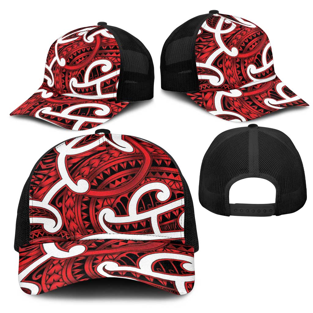 Aotearoa Maori Kowhaiwhai Mesh Trucker Cap Whero Puhoro and Patiki LT9 - Polynesian Pride