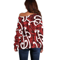 Aotearoa Maori Kowhaiwhai Off Shoulder Sweater Whero Puhoro and Patiki
